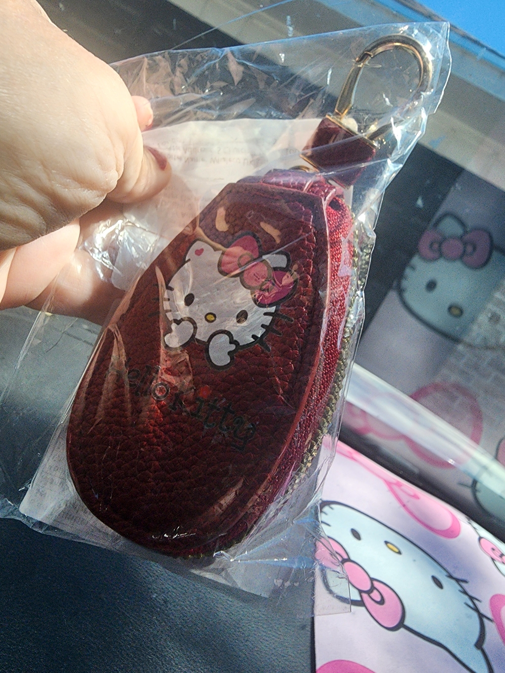 Sanrio Hello Kitty Burgundy Leatherette Key Holder with Gold Clip